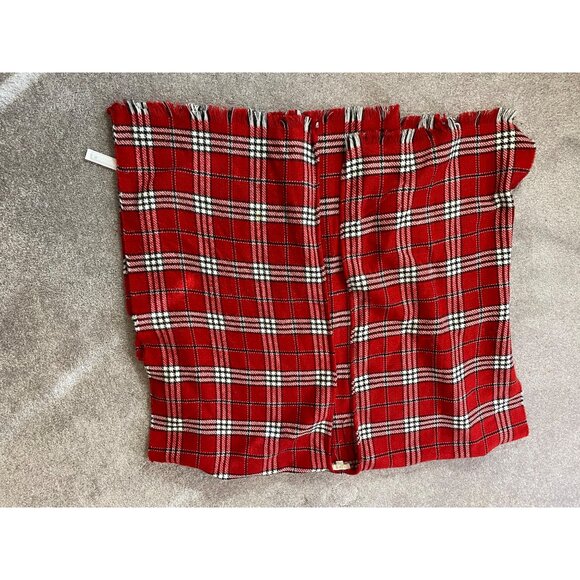 Loft Plaid Poncho Set Of 2 Black & Tan Red & White Fringed Hem Small - Picture 10 of 13